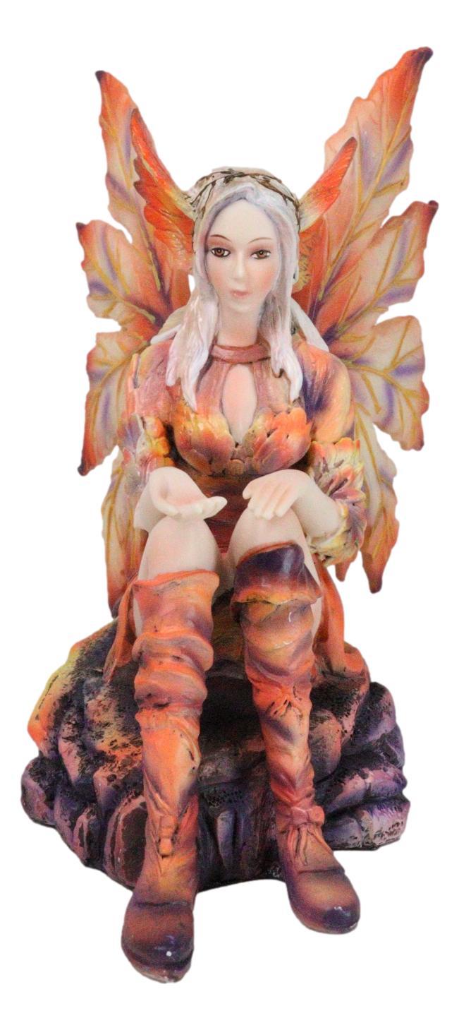 Ebros Gift Goddess Of Fire Elemental Pixie Fairy In Ember Pyre Dress Sitting Figurine