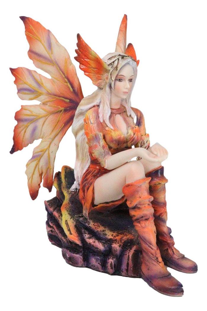 ebros gift Goddess of Fire Elemental Pixie Fairy in Ember Pyre Dress Sitting Figurine