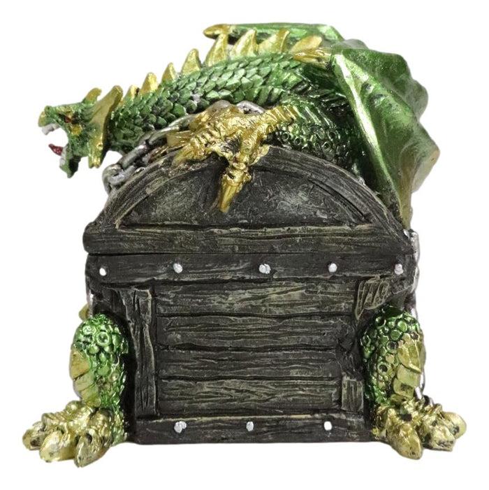 Ebros Gift Gold Green Treasure Dragon Guarding Pirate Chest Decorative Jewelry Trinket Box