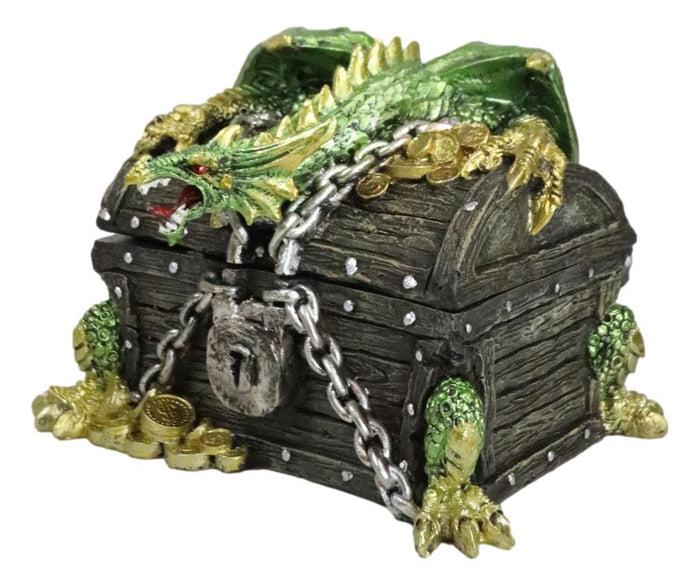Ebros Gift Gold Green Treasure Dragon Guarding Pirate Chest Decorative Jewelry Trinket Box