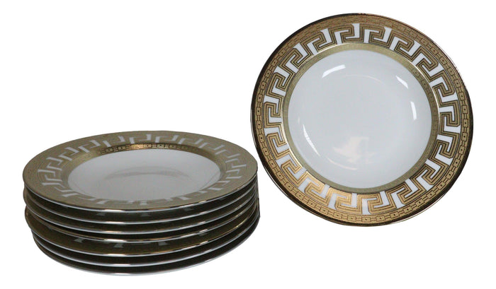Ebros Gift Gold Plated Baroque Barocco Golden Greek Key Border 40 Pcs Luxury Dinnerware Set