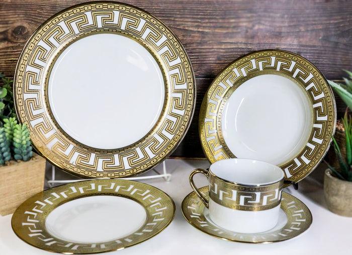 ebros gift Gold Plated Baroque Barocco Golden Greek Key Border 40 Pcs Luxury Dinnerware Set