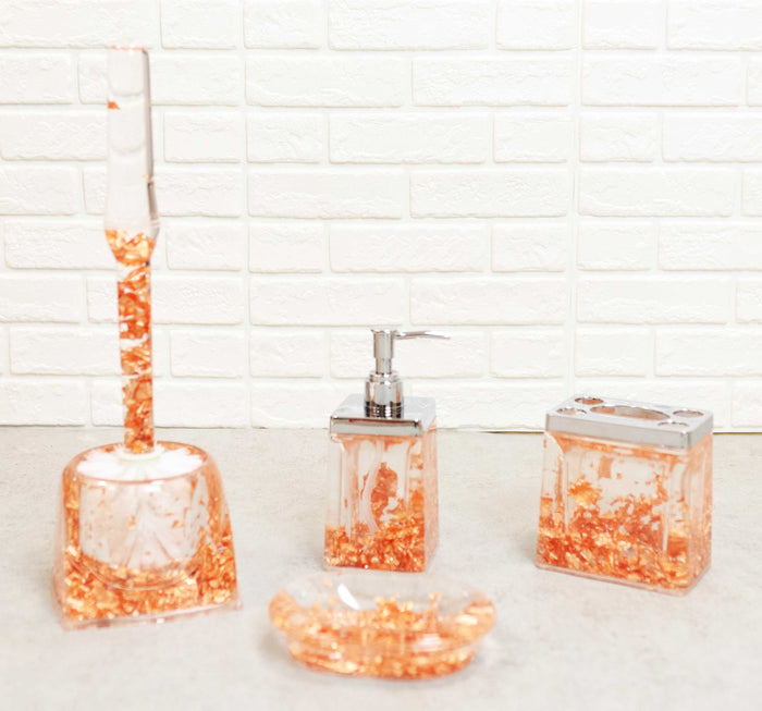 ebros gift Golden Copper Flakes & Specks 5 Piece Chic Bathroom Vanity Accessories Gift Set