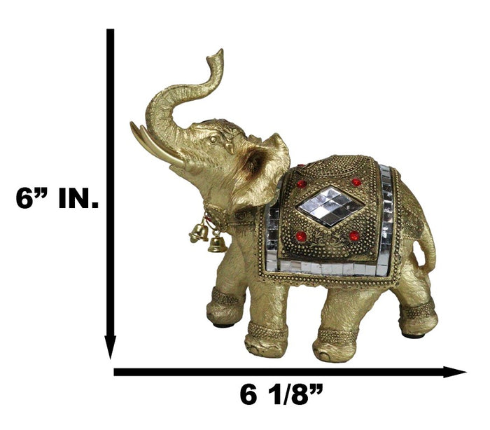 Ebros Gift Golden Feng Shui Trunk Up Elephant With Gemstones Bullhook Tapestry Figurine