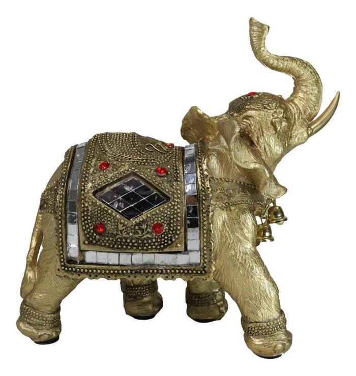 Ebros Gift Golden Feng Shui Trunk Up Elephant With Gemstones Bullhook Tapestry Figurine