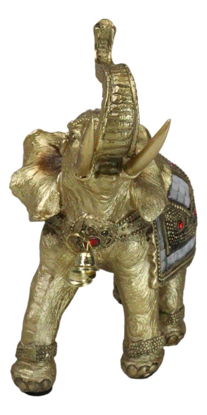 Ebros Gift Golden Feng Shui Trunk Up Elephant With Gemstones Bullhook Tapestry Figurine