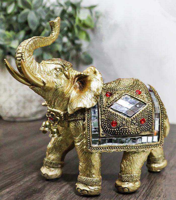 ebros gift Golden Feng Shui Trunk Up Elephant With Gemstones Bullhook Tapestry Figurine