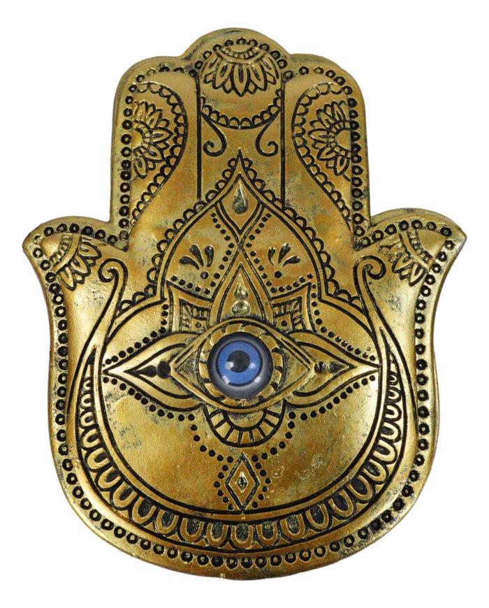 Ebros Gift Golden Hamsa Palm Hand Of God With Rolling Evil Eye Decorative Box Figurine
