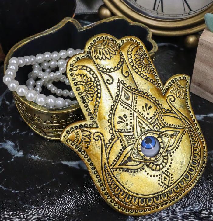 ebros gift Golden Hamsa Palm Hand Of God With Rolling Evil Eye Decorative Box Figurine