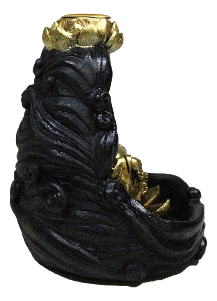 Ebros Gift Golden Laughing Buddha Hotei On Black Cloud Lotus Backflow Incense Cone Burner