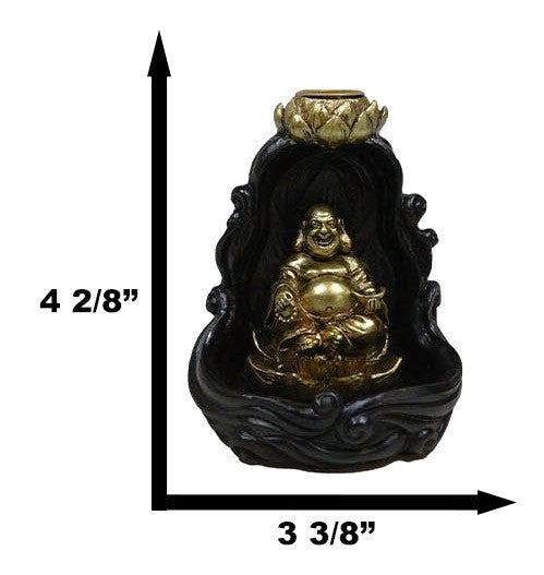 Ebros Gift Golden Laughing Buddha Hotei On Black Cloud Lotus Backflow Incense Cone Burner