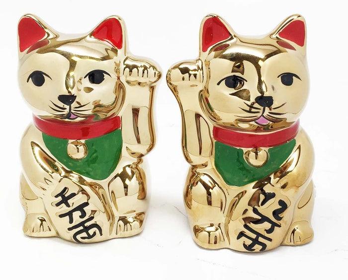 ebros gift Golden Lucky Fortune Japanese Maneki Neko Cats Ceramic Salt Pepper Shakers