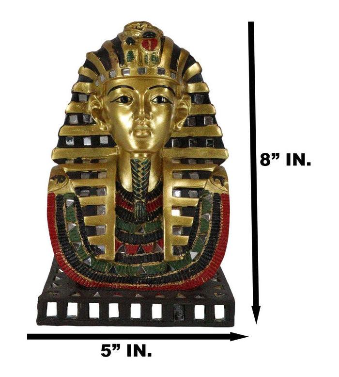 Ebros Gift Golden Mask Of King Tut Statue 8"H Egyptian Pharaoh Vulture And Cobra Crown Bust