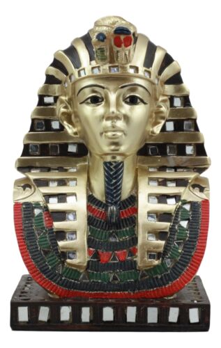 Ebros Gift Golden Mask Of King Tut Statue 8"H Egyptian Pharaoh Vulture And Cobra Crown Bust