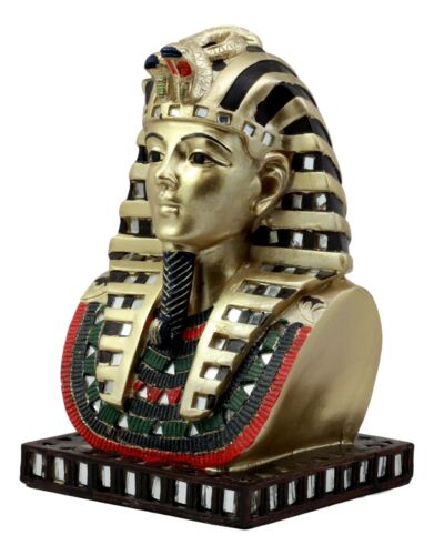 Ebros Gift Golden Mask Of King Tut Statue 8"H Egyptian Pharaoh Vulture And Cobra Crown Bust