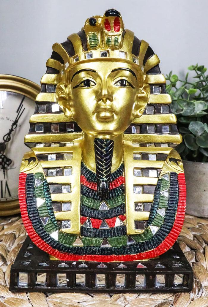 ebros gift Golden Mask of King Tut Statue 8"H Egyptian Pharaoh Vulture and Cobra Crown Bust