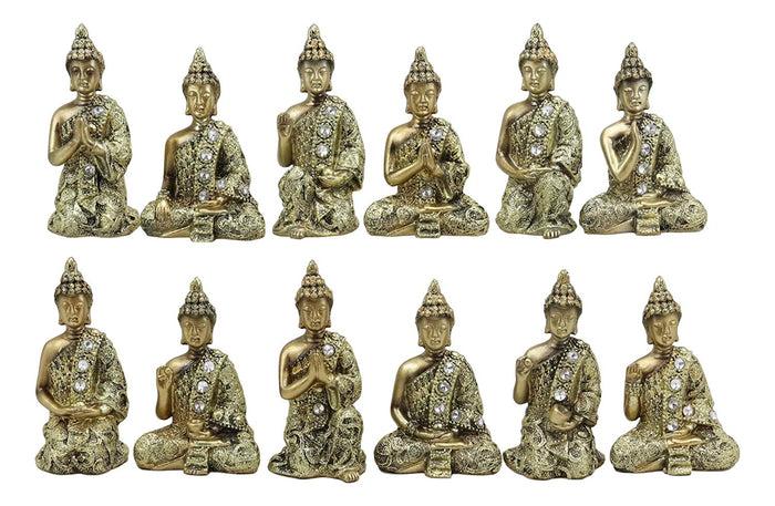 Ebros Gift Golden Miniature Meditating Buddha Amitabha Many Mudra Poses Figurine Set Of 12