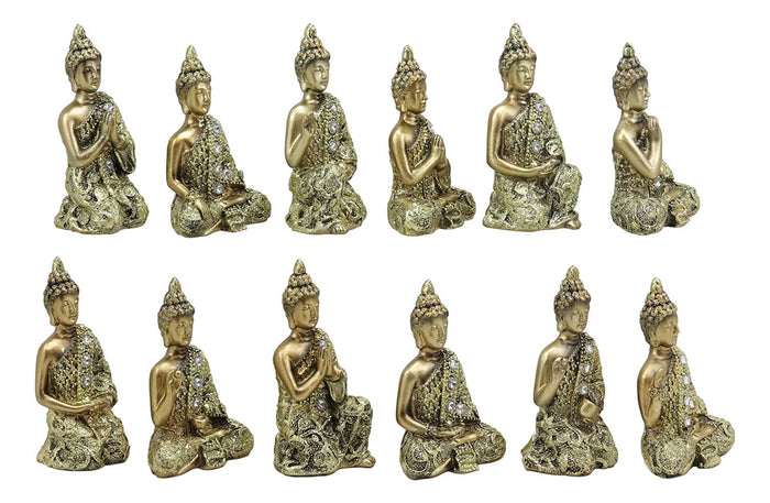 Ebros Gift Golden Miniature Meditating Buddha Amitabha Many Mudra Poses Figurine Set Of 12