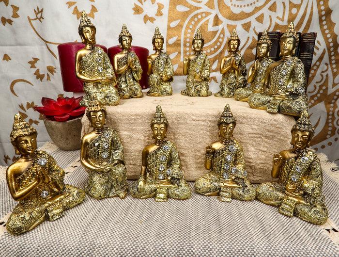 ebros gift Golden Miniature Meditating Buddha Amitabha Many Mudra Poses Figurine Set of 12