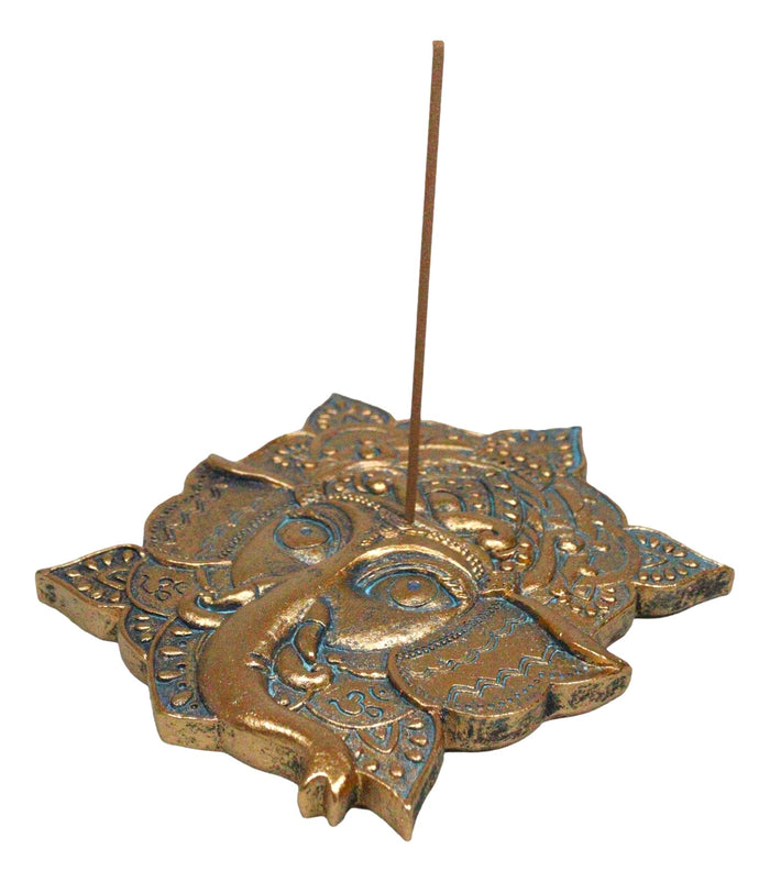 Ebros Gift Golden Supreme Hindu God Ganapati Ganesha Head Mandala Flower Incense Holder