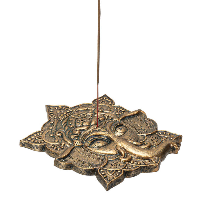 ebros gift Golden Supreme Hindu God Ganapati Ganesha Head Mandala Flower Incense Holder