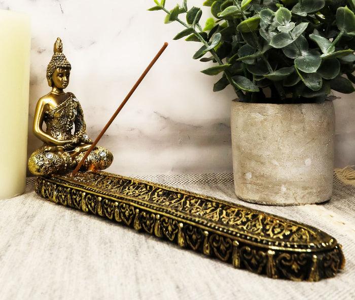 Ebros Gift Golden Thai Buddha Amitabha Meditating In Dhyana Mudra Incense Holder Statue