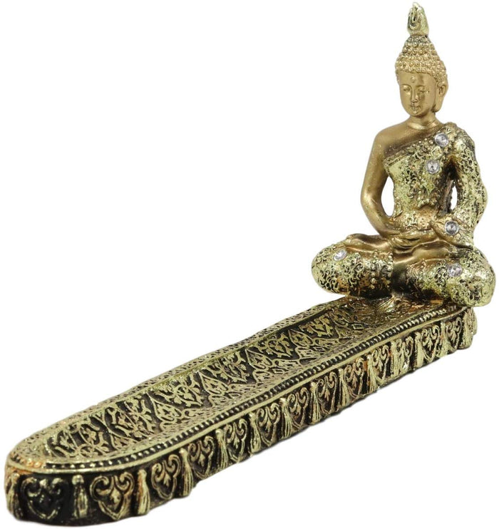 ebros gift Golden Thai Buddha Amitabha Meditating in Dhyana Mudra Incense Holder Statue