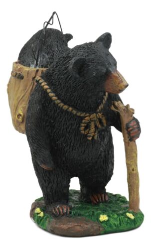 Ebros Gift "Gone Fishing" Mother Black Bear With Cub In Fishing Backpack Statue Wildlife