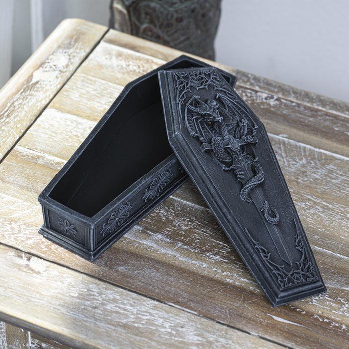 ebros gift Gothic Alchemy Guardian Dragon Excalibur Sword Coffin Decorative Jewelry Box