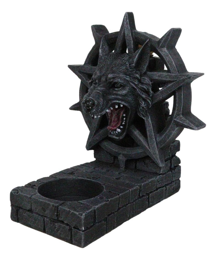 Ebros Gift Gothic Alpha Wolf Pentagram Wheel Candle And Backflow Incense Cone Burner Holder