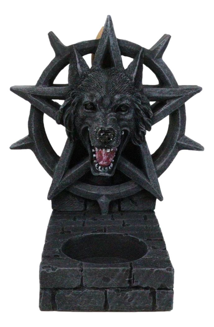 Ebros Gift Gothic Alpha Wolf Pentagram Wheel Candle And Backflow Incense Cone Burner Holder