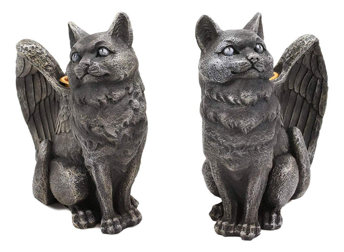 Ebros Gift Gothic Angel Winged Cat Gargoyles Left And Right Facing Candle Holder Statue Set