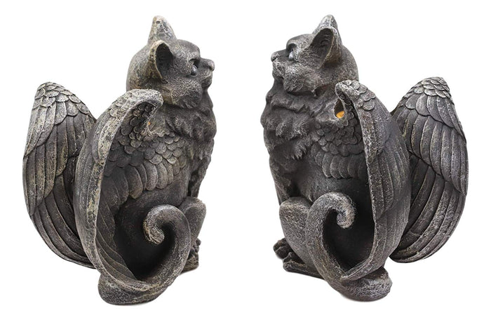 Ebros Gift Gothic Angel Winged Cat Gargoyles Left And Right Facing Candle Holder Statue Set