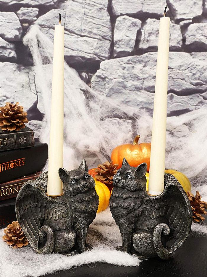 ebros gift Gothic Angel Winged Cat Gargoyles Left And Right Facing Candle Holder Statue Set