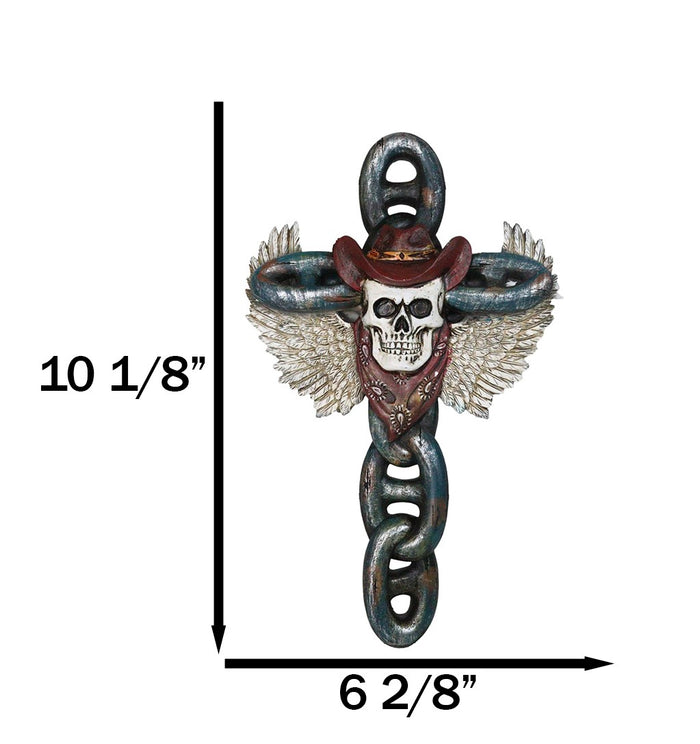 Ebros Gift Gothic Angel Winged Cowboy Skull With Red Scarf Prison Shackle Chains Wall Cross