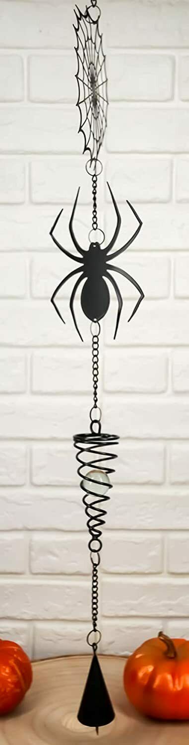 Ebros Gift Gothic Arachnid Spider Web Cobweb Metal Wall Hanging Mobile Wind Chime W/ Beads