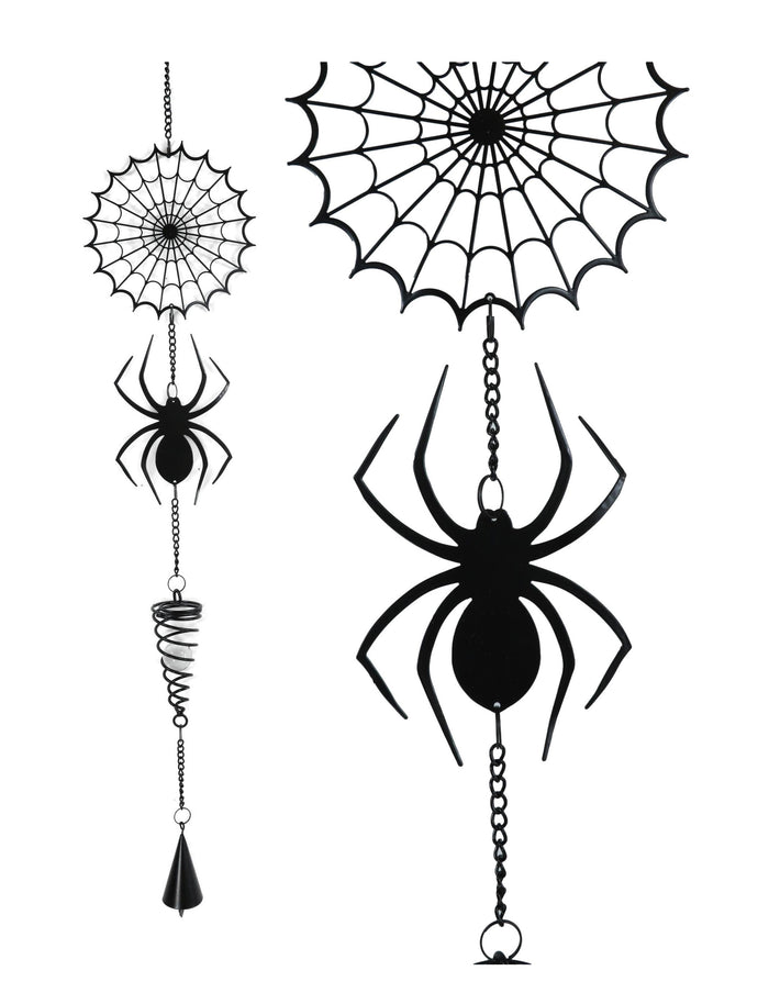 ebros gift Gothic Arachnid Spider Web Cobweb Metal Wall Hanging Mobile Wind Chime W/ Beads
