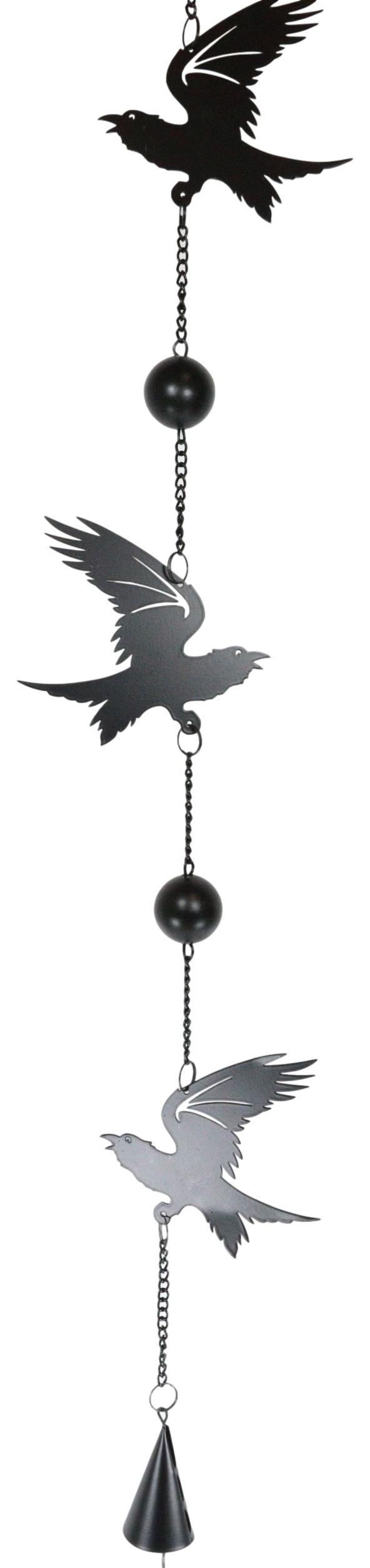 Ebros Gift Gothic Bad Omen Trio Crow Ravens Metal Wall Hanging Mobile Wind Chime With Beads