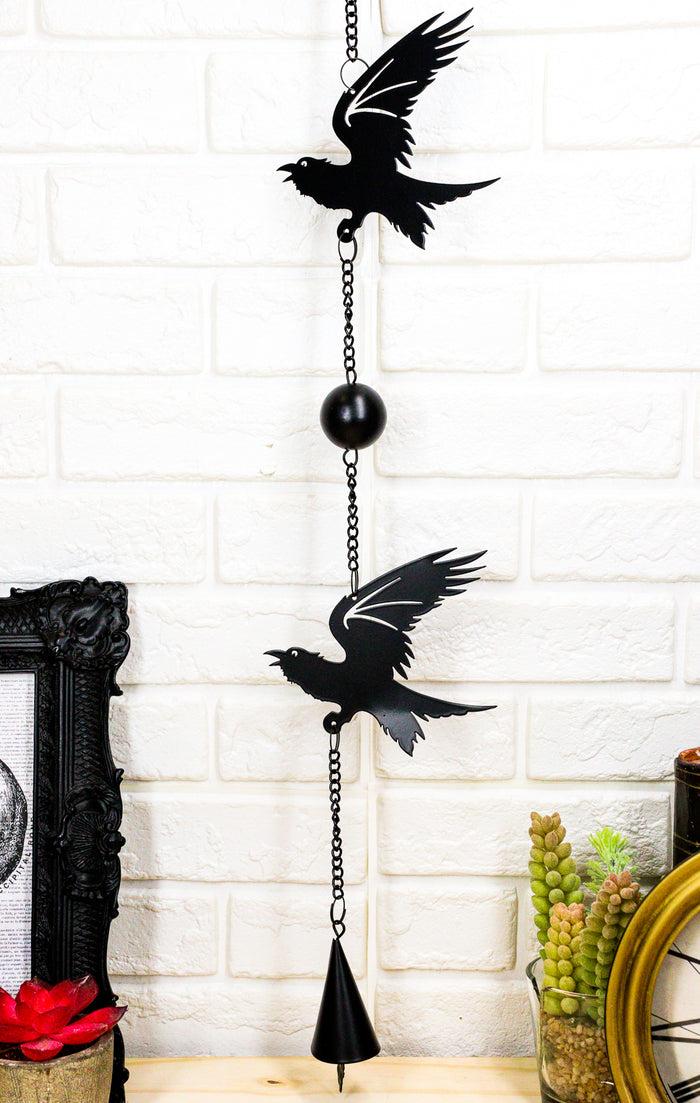 ebros gift Gothic Bad Omen Trio Crow Ravens Metal Wall Hanging Mobile Wind Chime With Beads