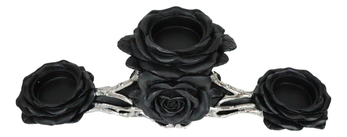 Ebros Gift Gothic Baroque Victorian Black Roses Triple Votive Candle Holder Figurine