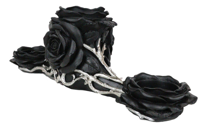 Ebros Gift Gothic Baroque Victorian Black Roses Triple Votive Candle Holder Figurine