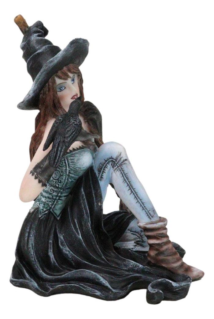 Ebros Gift Gothic Black Witch Sorceress With Raven Crow And Magical Broomstick Figurine