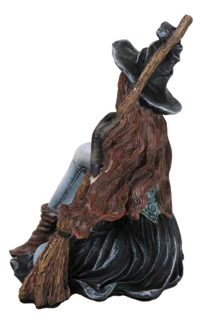 Ebros Gift Gothic Black Witch Sorceress With Raven Crow And Magical Broomstick Figurine