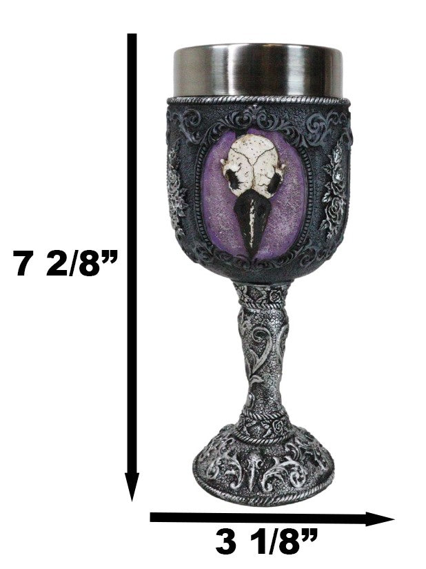 Ebros Gift Gothic Cameo Raven Crow Skull Tribal Knotwork With Blooming Roses Wine Goblet