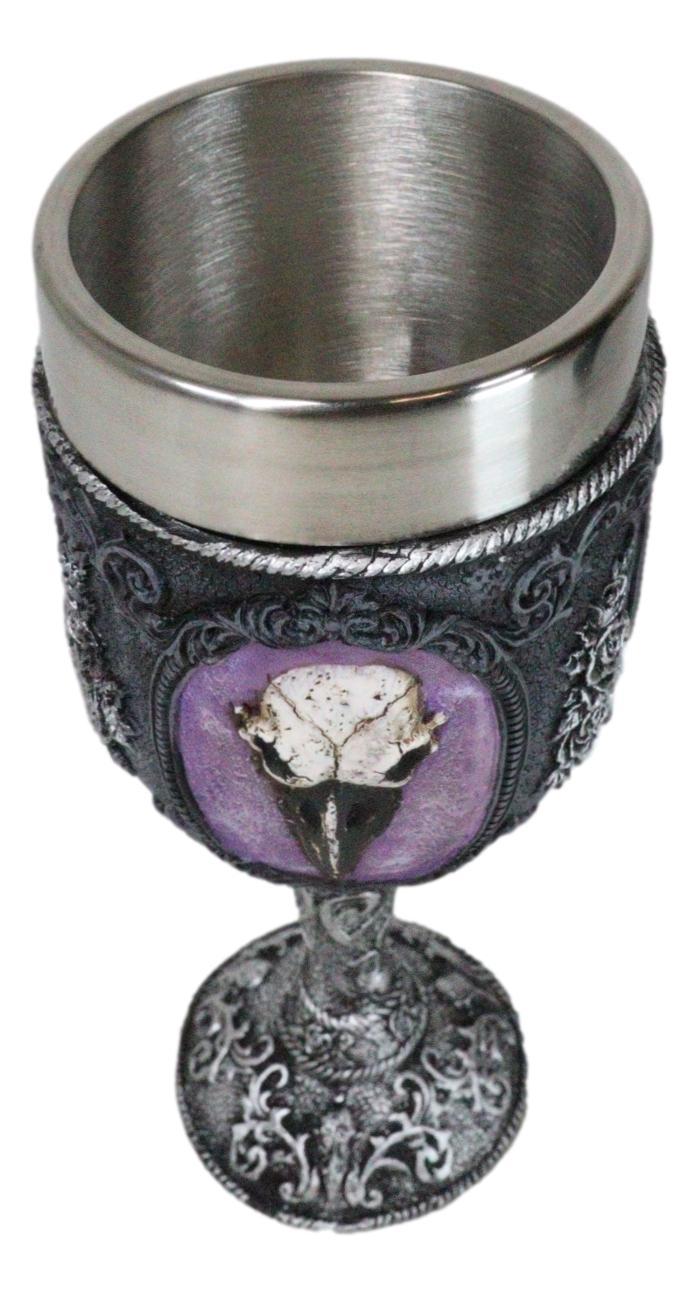 Ebros Gift Gothic Cameo Raven Crow Skull Tribal Knotwork With Blooming Roses Wine Goblet