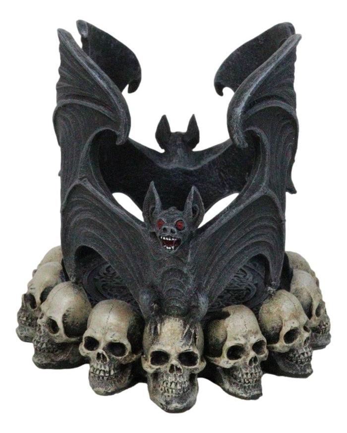 Ebros Gift Gothic Cathedric Twin Bats On Graveyard Of Skulls Candle Or Wine Bottle Holder