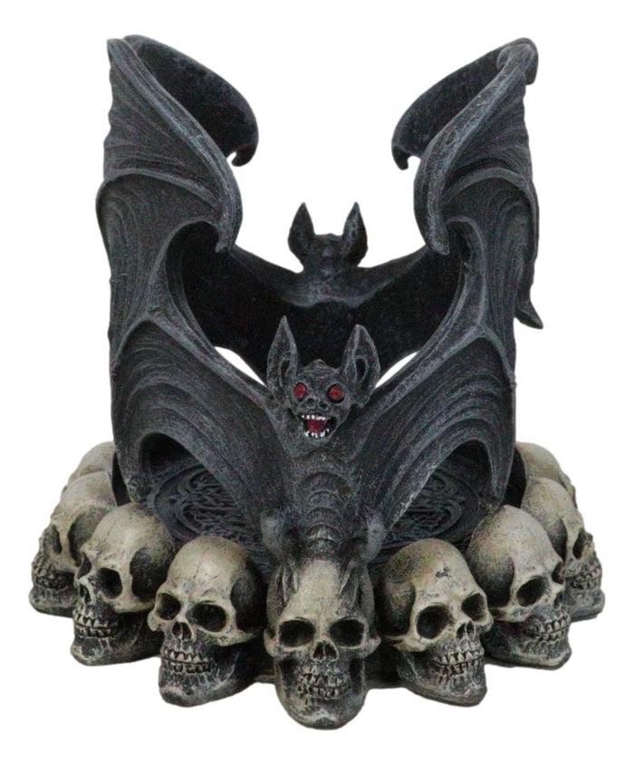 ebros gift Gothic Cathedric Twin Bats On Graveyard of Skulls Candle Or Wine Bottle Holder