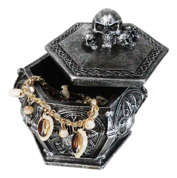 ebros gift Gothic Celtic Knotwork Graveyard Skulls And Bones Hexagon Decorative Trinket Box