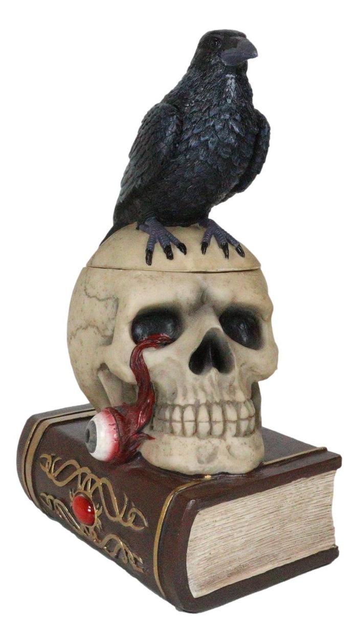 Ebros Gift Gothic Crow Perching On Books And Skull With Plucked Eye Decorative Jewelry Box