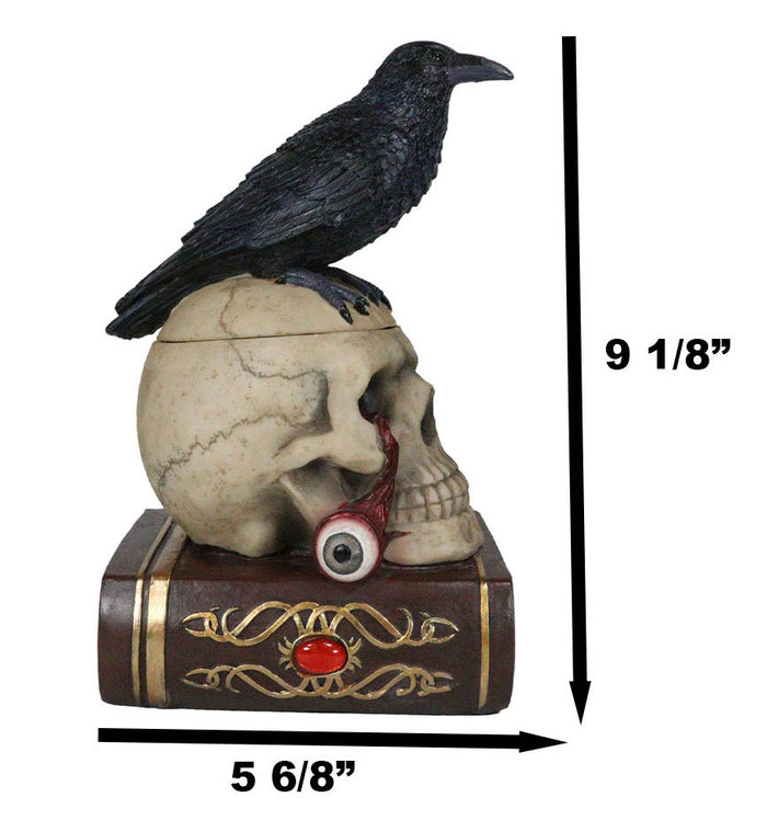 Ebros Gift Gothic Crow Perching On Books And Skull With Plucked Eye Decorative Jewelry Box